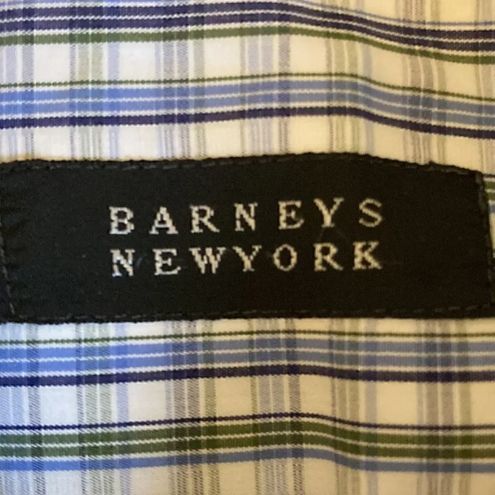 Barneys New York Mens Long Sleeve Fine Cotton Blue/Gray Checked Dress Shirt. XL - Picture 6 of 7